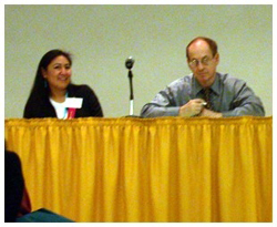 Jackie Boyd and Stephen Krashen at this year's Keynote panel