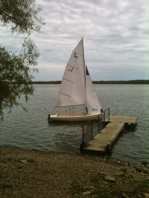 Photo of Kirk's sailboat docked at Lake Pomona